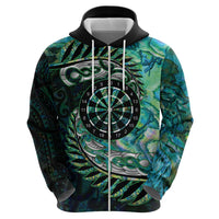 New Zealand Darts Personalised Hoodie Aotearoa Silver Fern Green Papua Shell Spirit LT9 - Polynesian Pride
