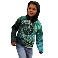 New Zealand Darts Personalised Kid Hoodie Aotearoa Silver Fern Green Papua Shell Spirit LT9 - Polynesian Pride