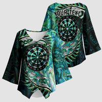 New Zealand Darts Personalised Kimono Sleeve Blouse Aotearoa Silver Fern Green Papua Shell Spirit LT9 - Polynesian Pride