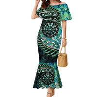 New Zealand Darts Personalised Mermaid Dress Aotearoa Silver Fern Green Papua Shell Spirit LT9 Women Green - Polynesian Pride