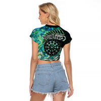 New Zealand Darts Personalised Raglan Cropped T Shirt Aotearoa Silver Fern Green Papua Shell Spirit LT9 - Polynesian Pride