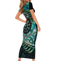 New Zealand Darts Personalised Short Sleeve Bodycon Dress Aotearoa Silver Fern Green Papua Shell Spirit LT9 - Polynesian Pride