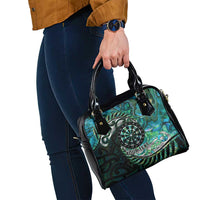 New Zealand Darts Personalised Shoulder Handbag Aotearoa Silver Fern Green Papua Shell Spirit LT9 - Polynesian Pride