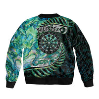 New Zealand Darts Personalised Sleeve Zip Bomber Jacket Aotearoa Silver Fern Green Papua Shell Spirit LT9 - Polynesian Pride