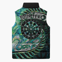 New Zealand Darts Personalised Sleeveless Puffer Jacket Aotearoa Silver Fern Green Papua Shell Spirit LT9 - Polynesian Pride