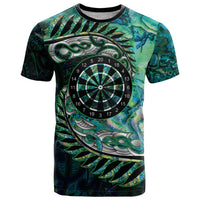 New Zealand Darts Personalised T Shirt Aotearoa Silver Fern Green Papua Shell Spirit LT9 Green - Polynesian Pride