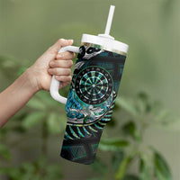 New Zealand Darts Personalised Tumbler With Handle Aotearoa Silver Fern Green Papua Shell Spirit LT9 - Polynesian Pride