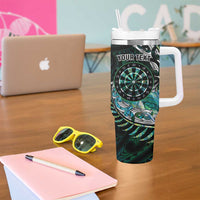 New Zealand Darts Personalised Tumbler With Handle Aotearoa Silver Fern Green Papua Shell Spirit LT9 - Polynesian Pride