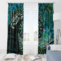 New Zealand Darts Personalised Window Curtain Aotearoa Silver Fern Green Papua Shell Spirit LT9 - Polynesian Pride