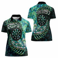 New Zealand Darts Personalised Women Polo Shirt Aotearoa Silver Fern Green Papua Shell Spirit LT9 - Polynesian Pride