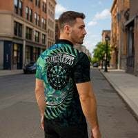 New Zealand Darts Personalised Zipper Polo Shirt Aotearoa Silver Fern Green Papua Shell Spirit LT9 - Polynesian Pride