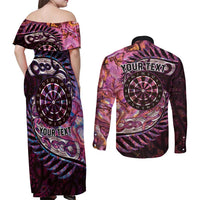 New Zealand Darts Personalised Couples Matching Off Shoulder Maxi Dress and Long Sleeve Button Shirt Aotearoa Silver Fern Pink Papua Shell Spirit LT9 - Polynesian Pride