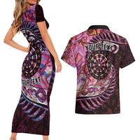 New Zealand Darts Personalised Couples Matching Short Sleeve Bodycon Dress and Hawaiian Shirt Aotearoa Silver Fern Pink Papua Shell Spirit LT9 - Polynesian Pride