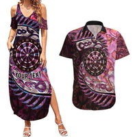 New Zealand Darts Personalised Couples Matching Summer Maxi Dress and Hawaiian Shirt Aotearoa Silver Fern Pink Papua Shell Spirit LT9 Pink - Polynesian Pride