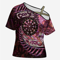 New Zealand Darts Personalised Cross Shoulder Shirt Aotearoa Silver Fern Pink Papua Shell Spirit LT9 Female Pink - Polynesian Pride