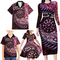 New Zealand Darts Personalised Family Matching Long Sleeve Bodycon Dress and Hawaiian Shirt Aotearoa Silver Fern Pink Papua Shell Spirit LT9 - Polynesian Pride