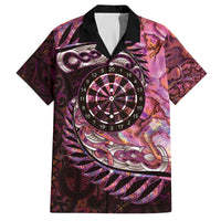 New Zealand Darts Personalised Family Matching Off The Shoulder Long Sleeve Dress and Hawaiian Shirt Aotearoa Silver Fern Pink Papua Shell Spirit LT9 Dad's Shirt - Short Sleeve Pink - Polynesian Pride
