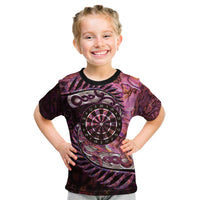 New Zealand Darts Personalised Kid T Shirt Aotearoa Silver Fern Pink Papua Shell Spirit LT9 Pink - Polynesian Pride