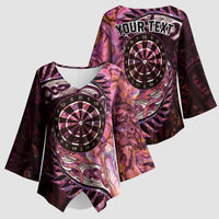 New Zealand Darts Personalised Kimono Sleeve Blouse Aotearoa Silver Fern Pink Papua Shell Spirit LT9 - Polynesian Pride