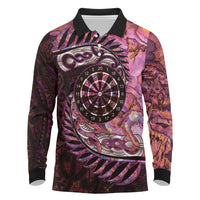 New Zealand Darts Personalised Long Sleeve Polo Shirt Aotearoa Silver Fern Pink Papua Shell Spirit LT9 Pink - Polynesian Pride