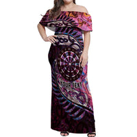 New Zealand Darts Personalised Off Shoulder Maxi Dress Aotearoa Silver Fern Pink Papua Shell Spirit LT9 Women Pink - Polynesian Pride