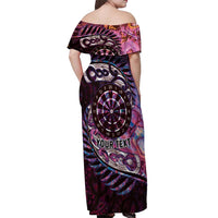 New Zealand Darts Personalised Off Shoulder Maxi Dress Aotearoa Silver Fern Pink Papua Shell Spirit LT9 - Polynesian Pride