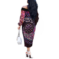 New Zealand Darts Personalised Off The Shoulder Long Sleeve Dress Aotearoa Silver Fern Pink Papua Shell Spirit LT9 - Polynesian Pride