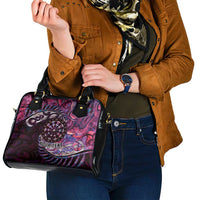 New Zealand Darts Personalised Shoulder Handbag Aotearoa Silver Fern Pink Papua Shell Spirit LT9 - Polynesian Pride