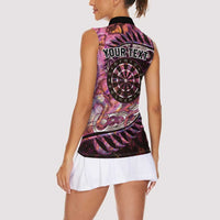 New Zealand Darts Personalised Women Sleeveless Polo Shirt Aotearoa Silver Fern Pink Papua Shell Spirit LT9 - Polynesian Pride