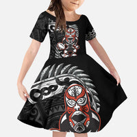 New Zealand Indigenous-Maori Rugby Custom Family Matching Mermaid Dress and Hawaiian Shirt LT9 Daughter's Dress Black - Polynesian Pride