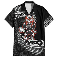 New Zealand Indigenous-Maori Rugby Custom Family Matching Off Shoulder Maxi Dress and Hawaiian Shirt LT9 Dad's Shirt - Short Sleeve Black - Polynesian Pride