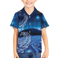 New Zealand Matariki Family Matching Off Shoulder Maxi Dress and Hawaiian Shirt Taniko Aramoana With Koru Galaxy Sky Night LT9 Son's Shirt Galaxy - Polynesian Pride