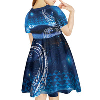 New Zealand Matariki Kid Short Sleeve Dress Taniko Aramoana With Koru Galaxy Sky Night LT9 - Polynesian Pride