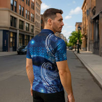 New Zealand Matariki Zipper Polo Shirt Taniko Aramoana With Koru Galaxy Sky Night LT9 - Polynesian Pride