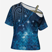 New Zealand Matariki Cross Shoulder Shirt Taniko Aramoana With Maori Galaxy Sky Night LT9 Female Galaxy - Polynesian Pride