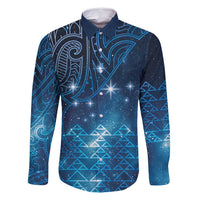 New Zealand Matariki Family Matching Off Shoulder Maxi Dress and Hawaiian Shirt Taniko Aramoana With Maori Galaxy Sky Night LT9 Dad's Shirt - Long Sleeve Galaxy - Polynesian Pride