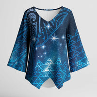 New Zealand Matariki Kimono Sleeve Blouse Taniko Aramoana With Maori Galaxy Sky Night LT9 Female Galaxy - Polynesian Pride
