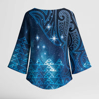 New Zealand Matariki Kimono Sleeve Blouse Taniko Aramoana With Maori Galaxy Sky Night LT9 - Polynesian Pride