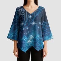 New Zealand Matariki Kimono Sleeve Blouse Taniko Aramoana With Maori Galaxy Sky Night LT9 - Polynesian Pride