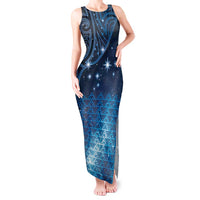 New Zealand Matariki Tank Maxi Dress Taniko Aramoana With Maori Galaxy Sky Night LT9 Women Galaxy - Polynesian Pride