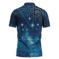 New Zealand Matariki Zipper Polo Shirt Taniko Aramoana With Maori Galaxy Sky Night LT9 - Polynesian Pride