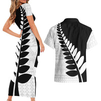 New Zealand Silver Fern Niho Taniwha Couples Matching Short Sleeve Bodycon Dress and Hawaiian Shirt LT9 - Polynesian Pride