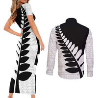 New Zealand Silver Fern Niho Taniwha Couples Matching Short Sleeve Bodycon Dress and Long Sleeve Button Shirt LT9 - Polynesian Pride