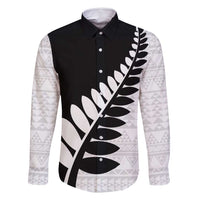 New Zealand Silver Fern Niho Taniwha Family Matching Off Shoulder Short Dress and Hawaiian Shirt LT9 Dad's Shirt - Long Sleeve Black - Polynesian Pride