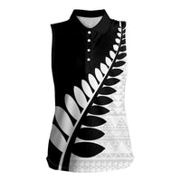 New Zealand Silver Fern Niho Taniwha Women Sleeveless Polo Shirt LT9 Female Black - Polynesian Pride