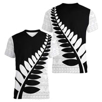 New Zealand Silver Fern Niho Taniwha Women V-Neck T-Shirt LT9 - Polynesian Pride