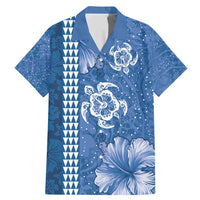 Blue Hibiscus Turle Family Matching Mermaid Dress and Hawaiian Shirt Hawaiian Style Tribal Tapa Pattern LT9 Dad's Shirt - Short Sleeve Blue - Polynesian Pride