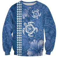 Blue Hibiscus Turle Sweatshirt Hawaiian Style Tribal Tapa Pattern