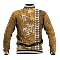 Gold Hibiscus Turle Baseball Jacket Hawaiian Style Tribal Tapa Pattern