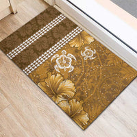 Gold Hibiscus Turle Rubber Doormat Hawaiian Style Tribal Tapa Pattern